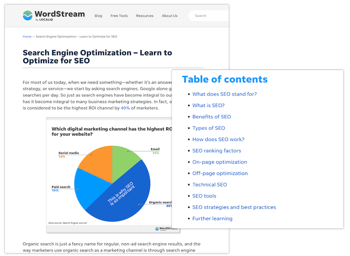 pillar page example from wordstream