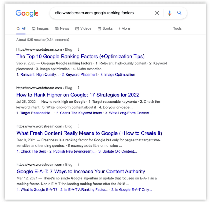 page pillar site search google